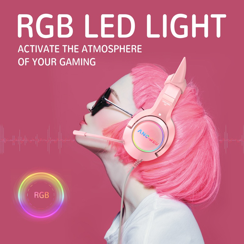 Custom Pink Gaming Headset Noise Canceling