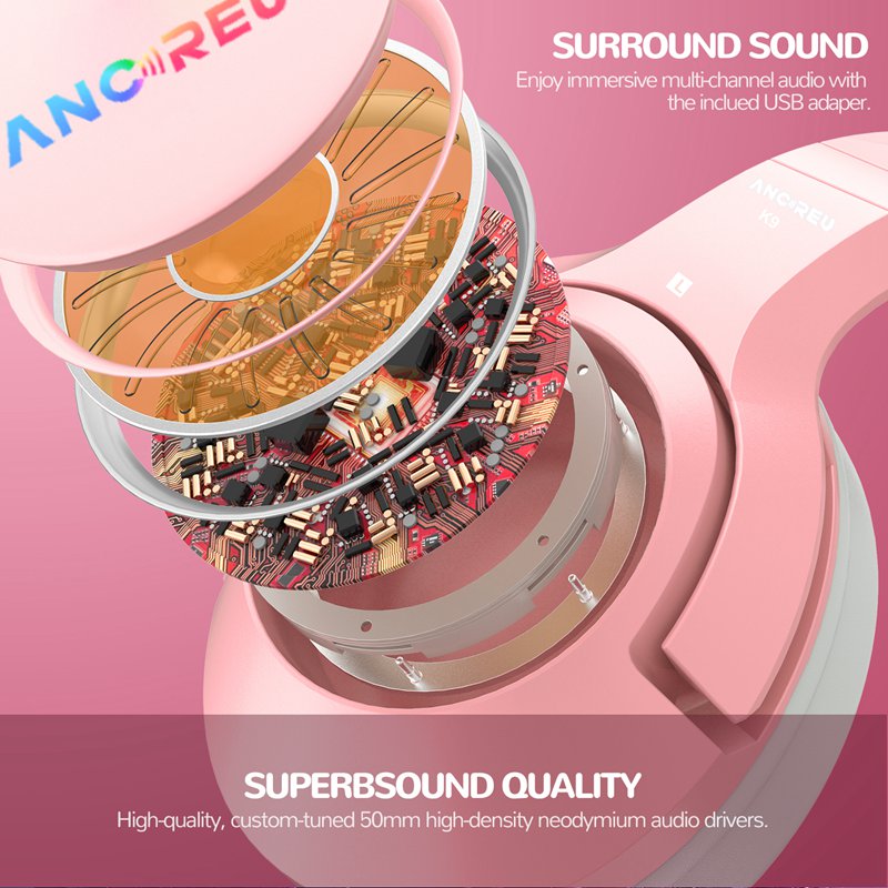 Custom Pink Gaming Headset Noise Canceling