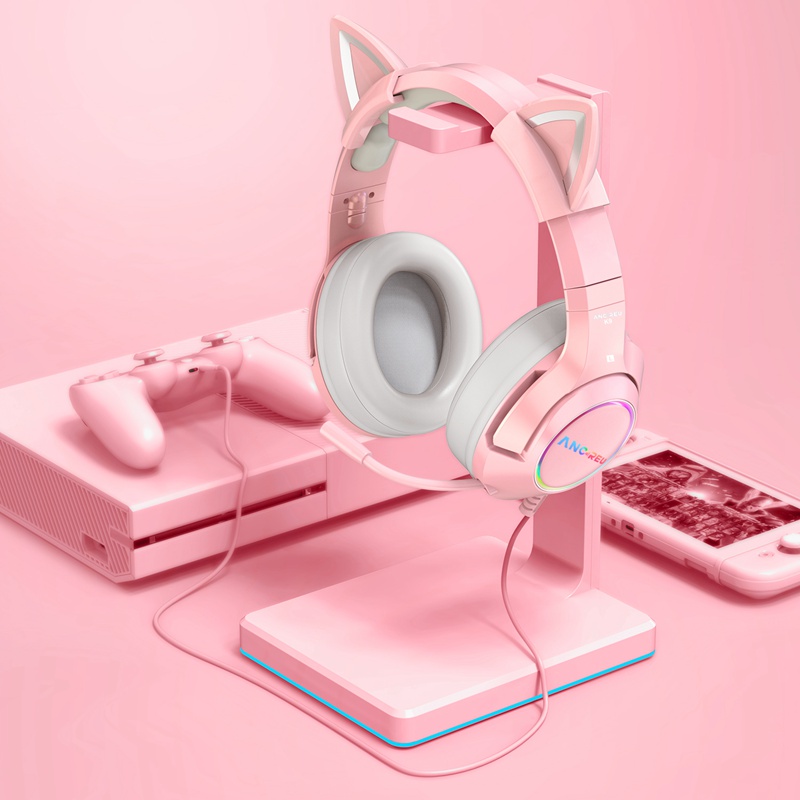Custom Pink Gaming Headset Noise Canceling