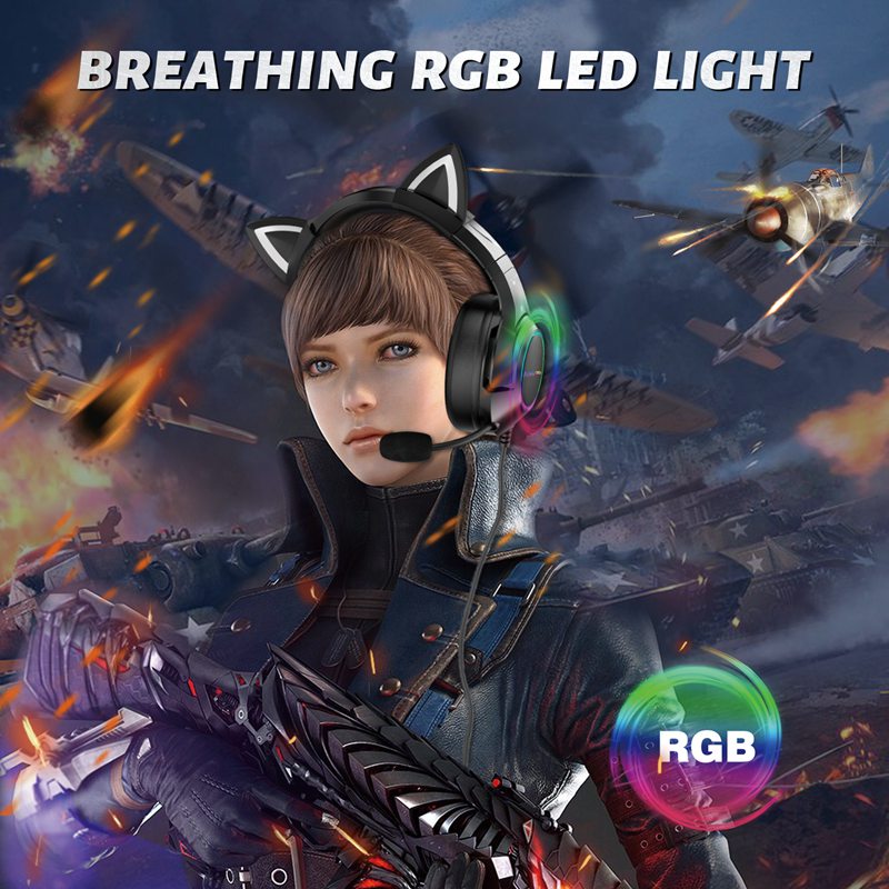 Custom Cute Gaming Headset With Cat Ear