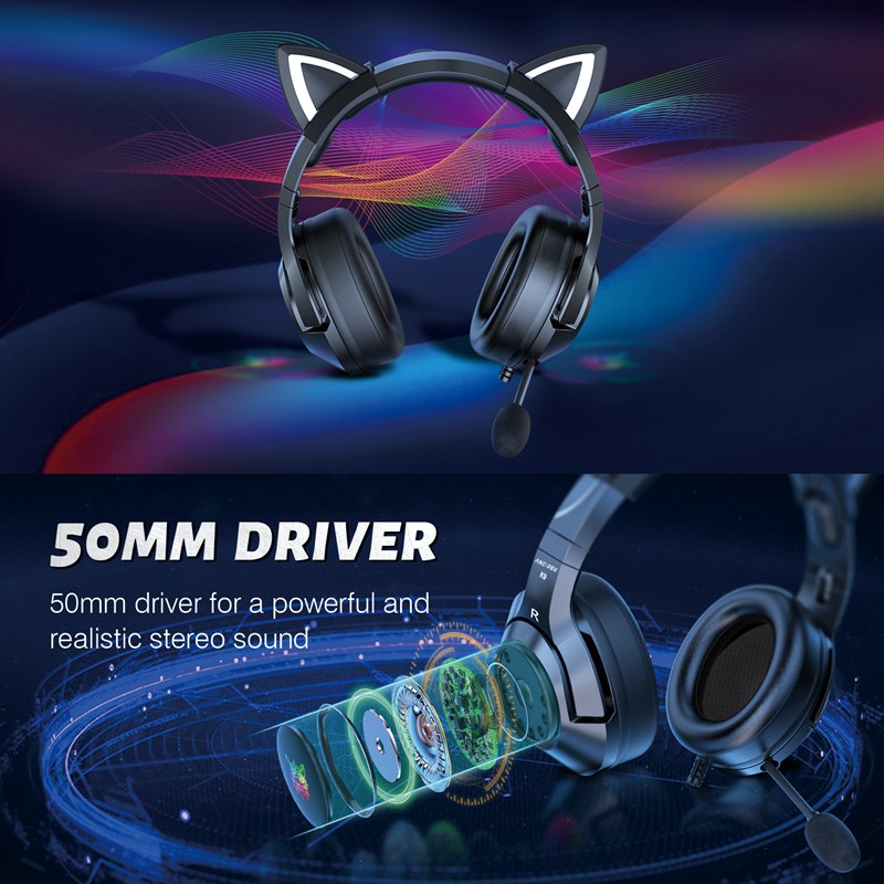 Custom Cute Gaming Headset With Cat Ear