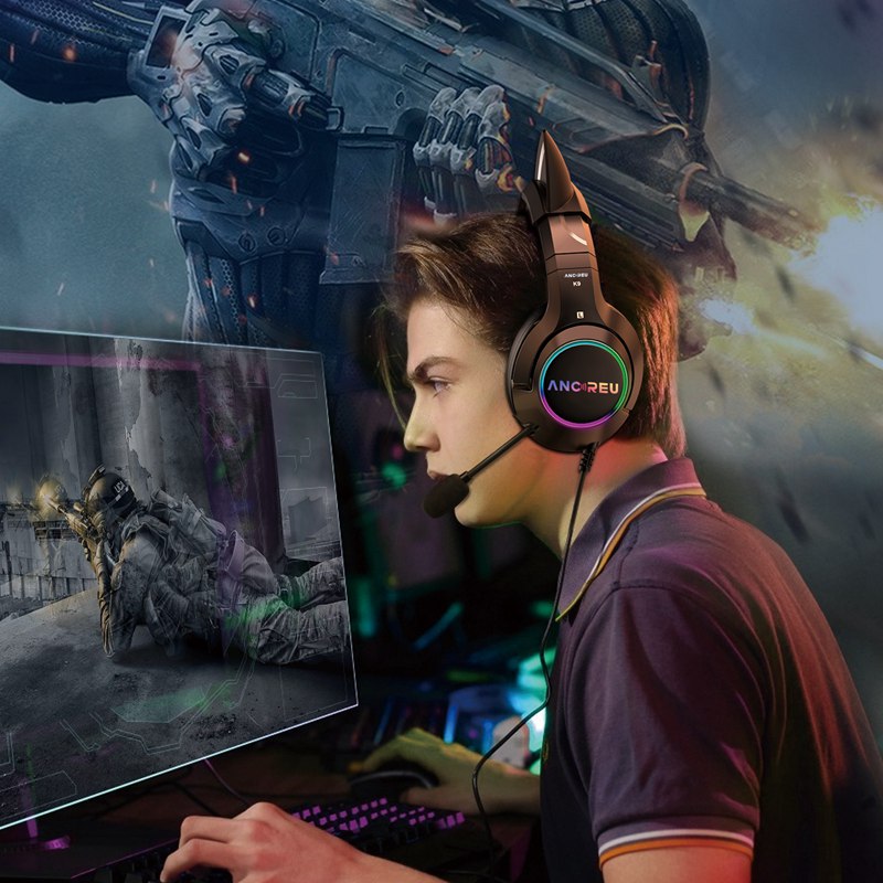 Custom Cute Gaming Headset With Cat Ear