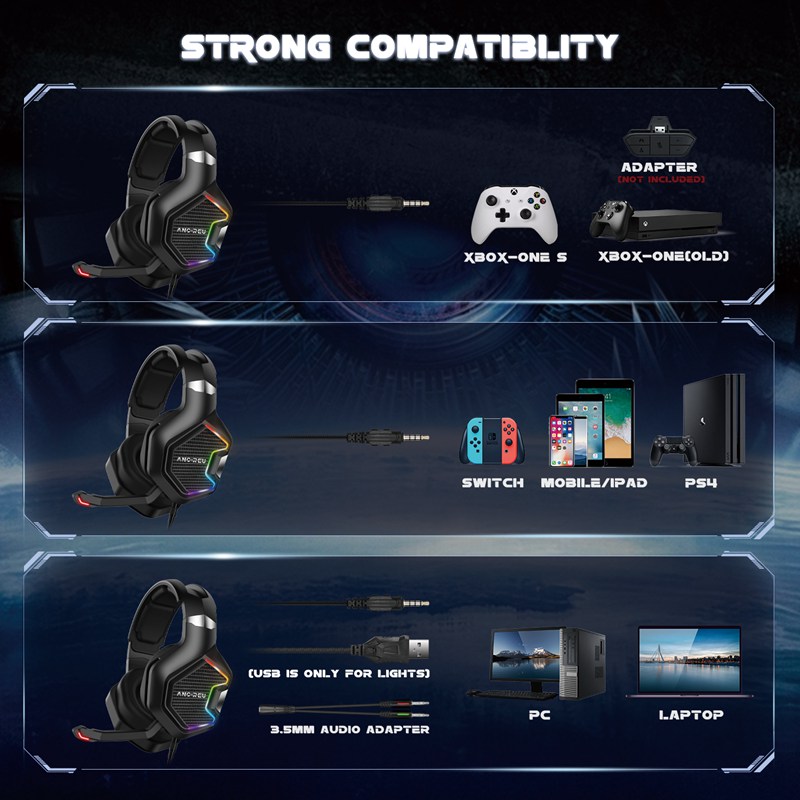 Factory Headphones For Gaming With Mic RGB Light