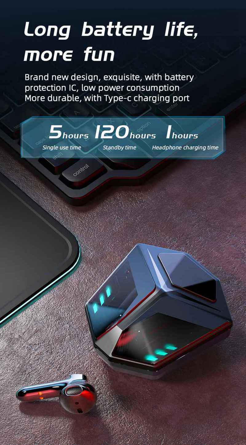 OEM LED Gaming Low Latency Wireless Earbuds with BT5.1