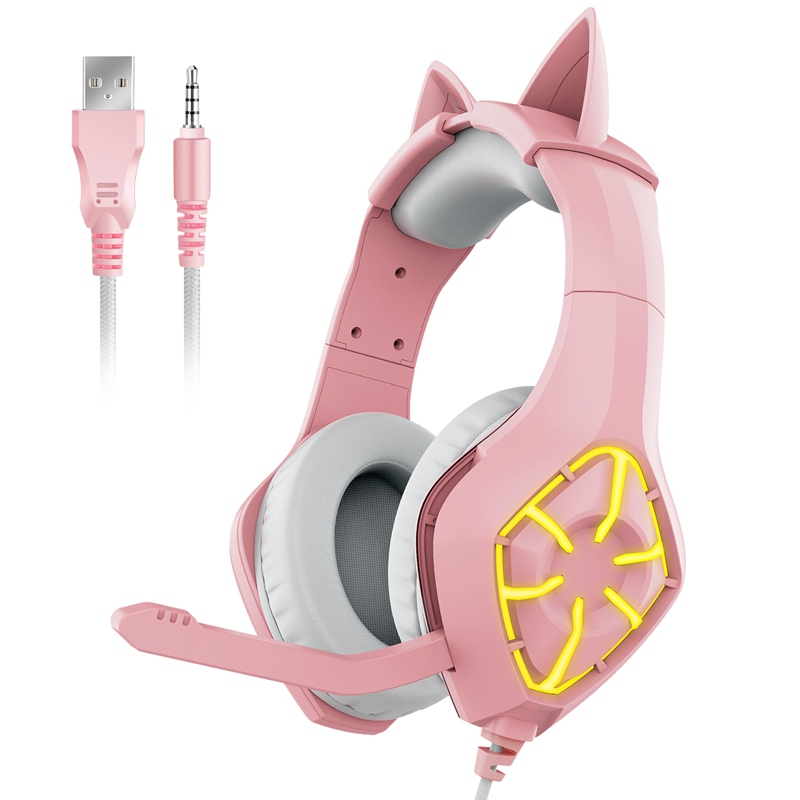OEM 7-RGB Wired Headphone Gaming Pink with Detachable Ears
