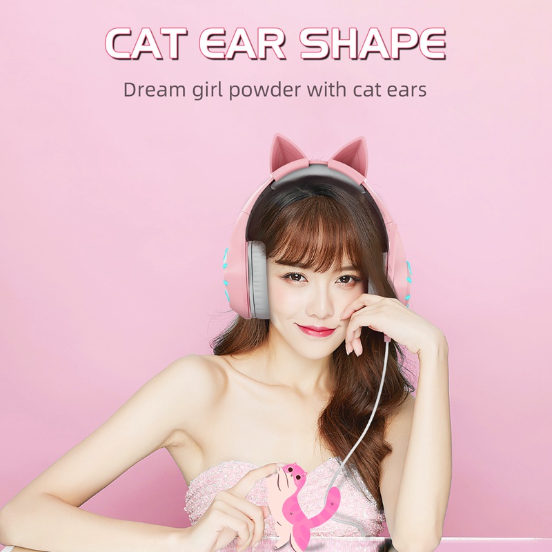 OEM 7-RGB Wired Headphone Gaming Pink with Detachable Ears