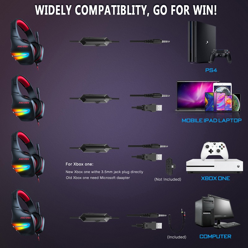 OEM Wired 7 RGB Gaming Headphones with Microphone