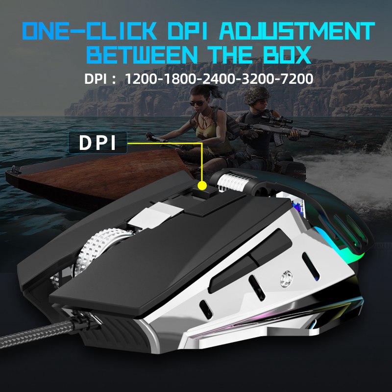 Custom 7200DPI RGB Lighting Ergonomic Gaming Mouse
