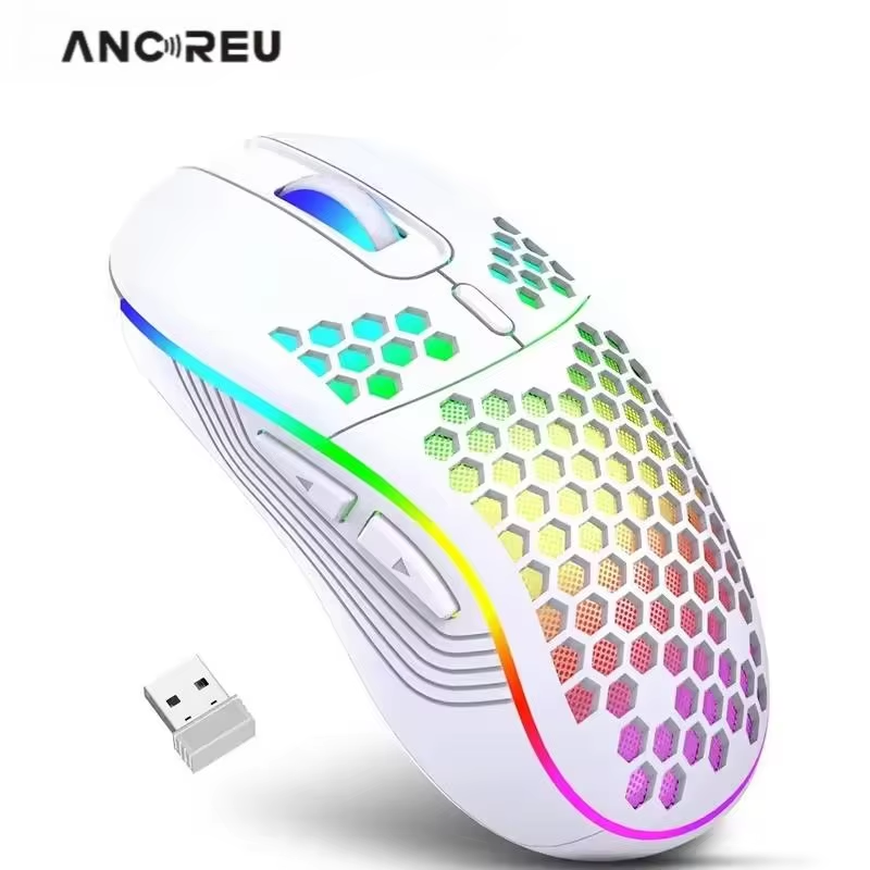 Professional Wireless Gaming Mouse 2400DPI Rechargeable RGB Gamer Mouse with Honeycomb Computer Mouse Gaming Mice