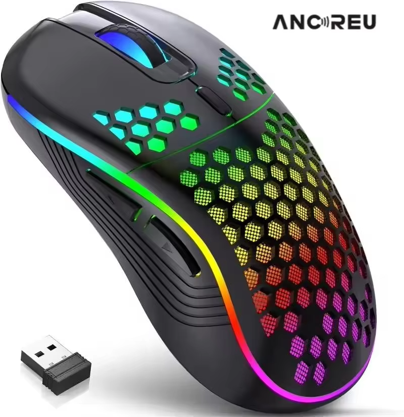Professional Wireless Gaming Mouse 2400DPI Rechargeable RGB Gamer Mouse with Honeycomb Computer Mouse Gaming Mice