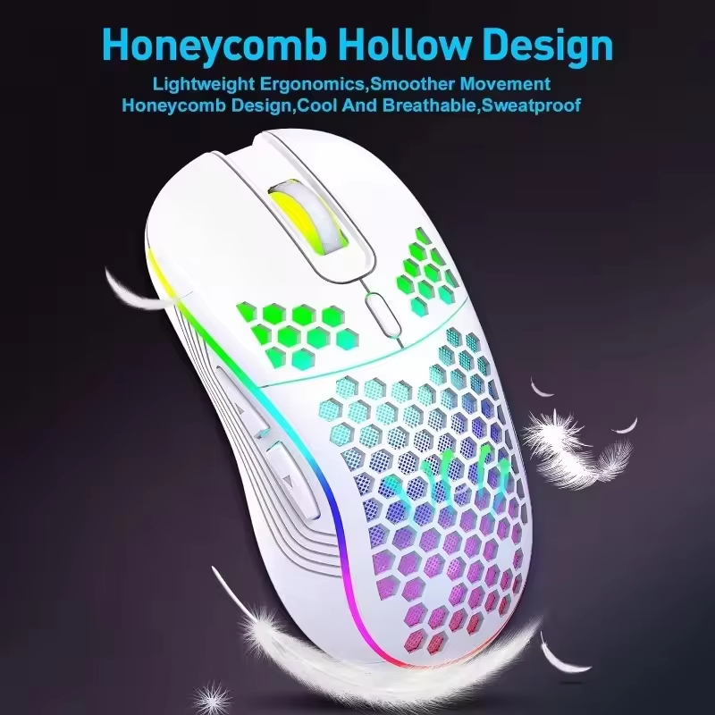 Professional Wireless Gaming Mouse 2400DPI Rechargeable RGB Gamer Mouse with Honeycomb Computer Mouse Gaming Mice