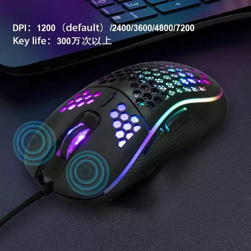 Wholesale 7200DPI Optical Gaming Mouse Ergonomic RGB USB Wired Mouse for Computer Office Gamer Mice Honeycomb White Gaming Mouse