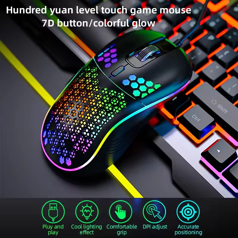 Wholesale 7200DPI Optical Gaming Mouse Ergonomic RGB USB Wired Mouse for Computer Office Gamer Mice Honeycomb White Gaming Mouse