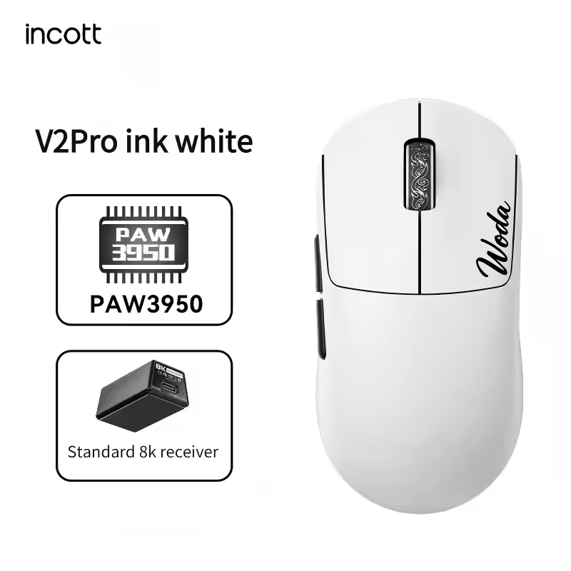 Incott G23V2 Pro Mouse Lightweight 55g Wireless Tri-mode PAW3950 DPI45000 IPS750 8Khz Gaming Mouse for Valorant/Dota 2/CSGO