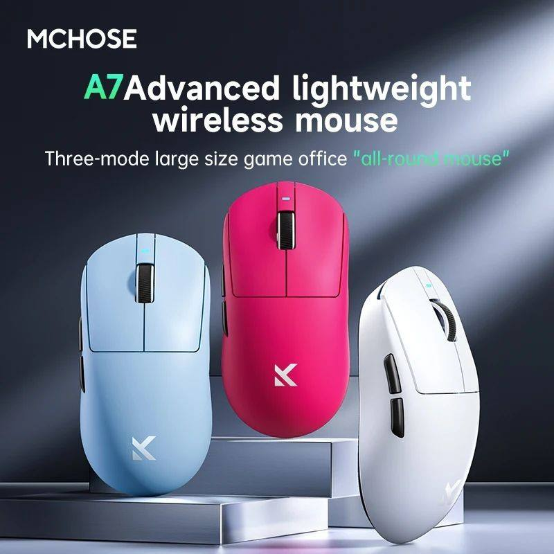 MCHOSE A7 PRO Tri-Mode Wireless BT PAW3395 42Kdpi 2.4GHz 42000DPI Light Weight Games Mouse