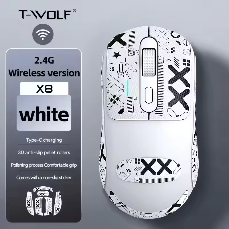 T-WOLF X8 Dual Mode Rechargeable BT Wireless Mouse 3200DPI Gaming Mouse for Computer and Laptop USB Connection Wireless Mouse