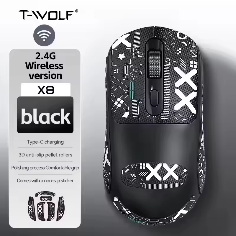 T-WOLF X8 Dual Mode Rechargeable BT Wireless Mouse 3200DPI Gaming Mouse for Computer and Laptop USB Connection Wireless Mouse
