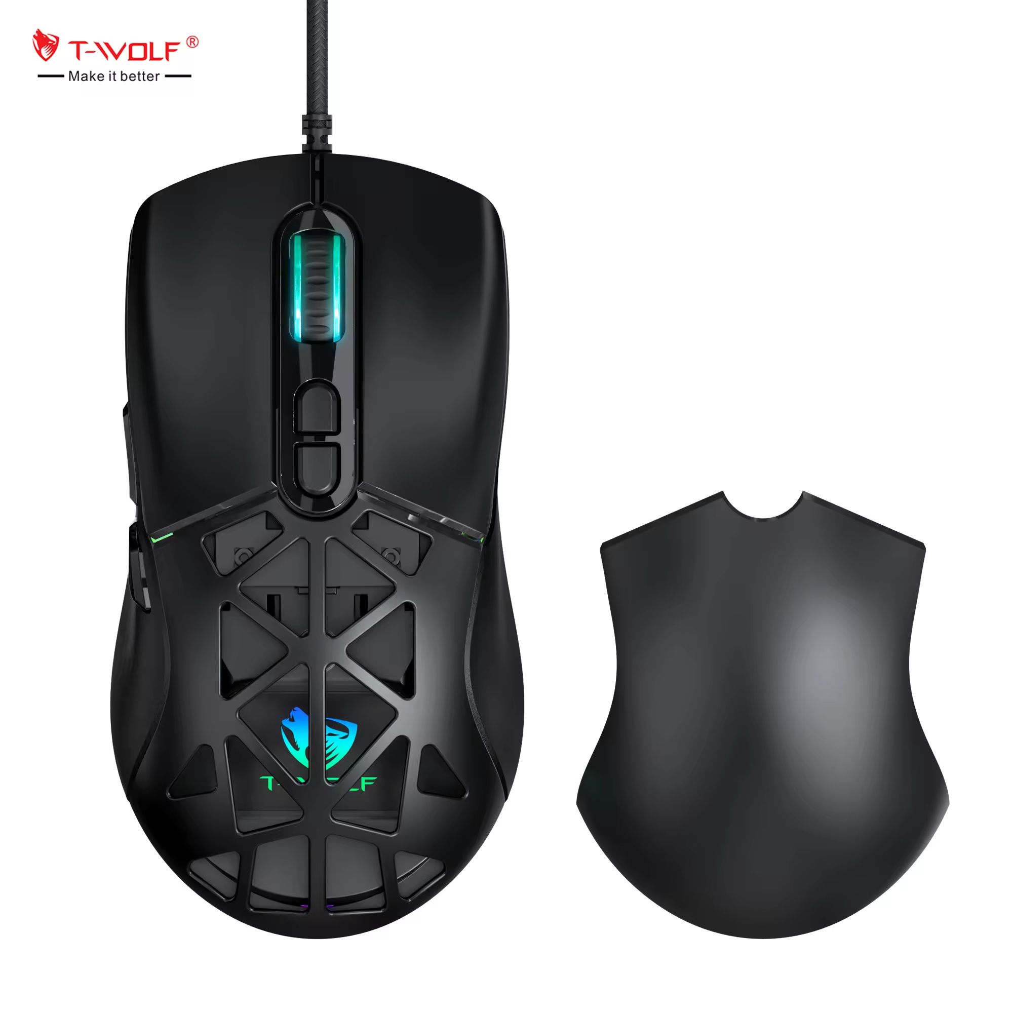 T-WOLF G520 Gaming Mouse RGB Cable Game Mouse INST 8251 Magnetic Back Cover Hole Game Mouse with Software for Laptop Pc Gaming