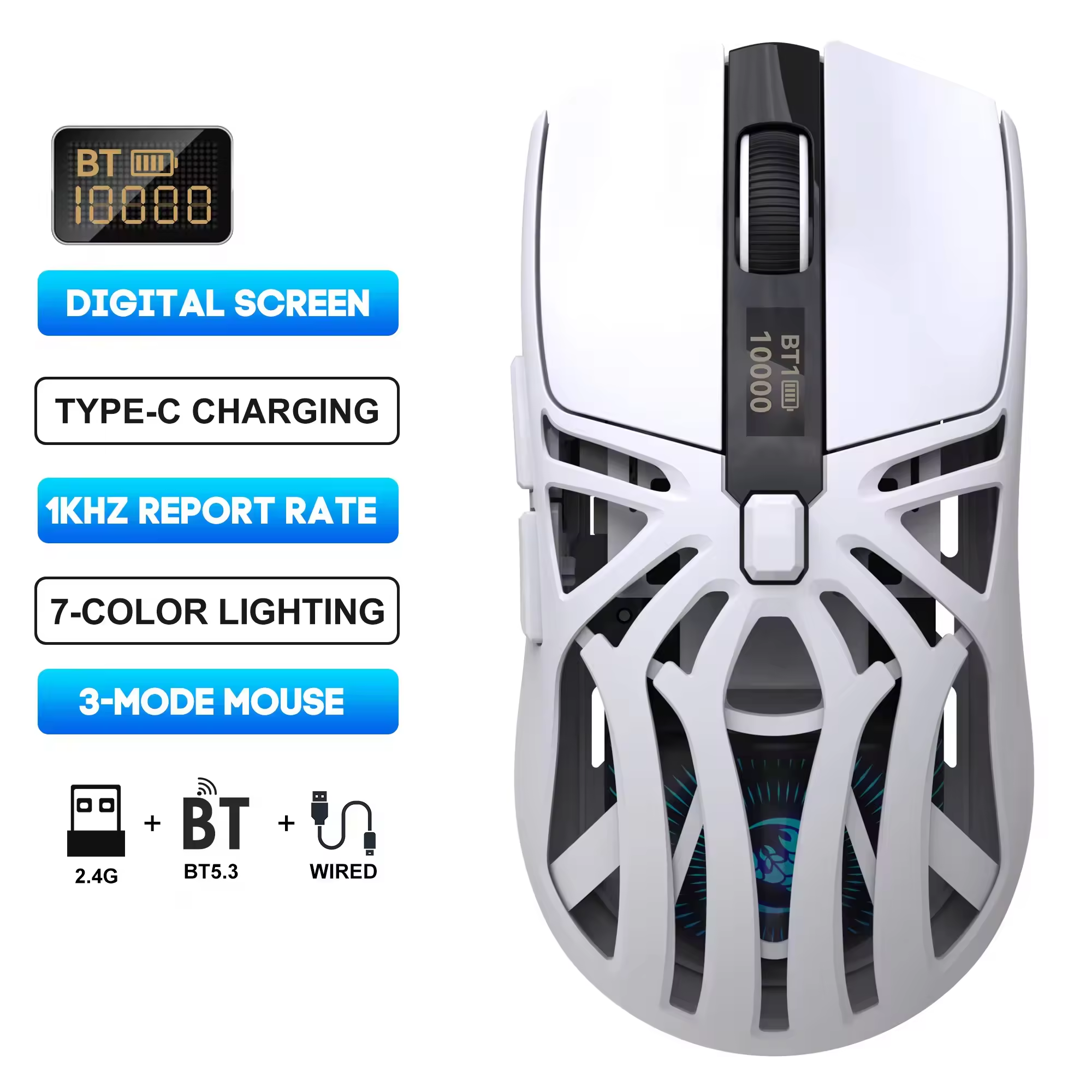 HXSJ T400 Lightweight Optical Wireless 3D Macro Gaming Mouse 10000DPI 500mAh Rechargeable for Laptop Office
