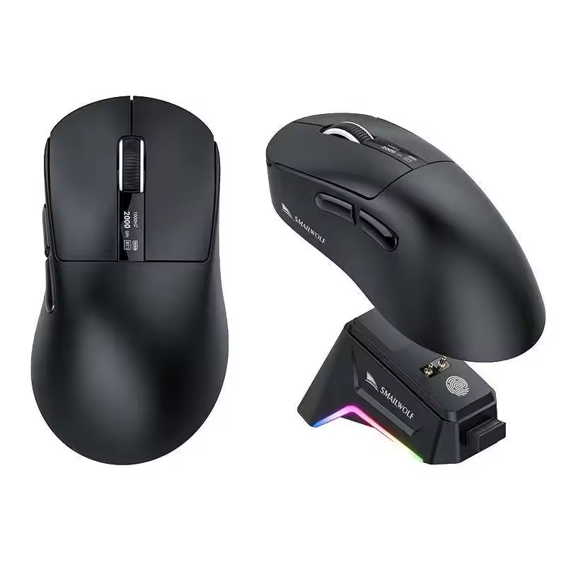 SMALLWOLF M6 Tri-Mode Wireless for BT Gaming Mouse Lightweight PAW3311 Sensor 120000DPI with Digital RGB Battery Charger Dock