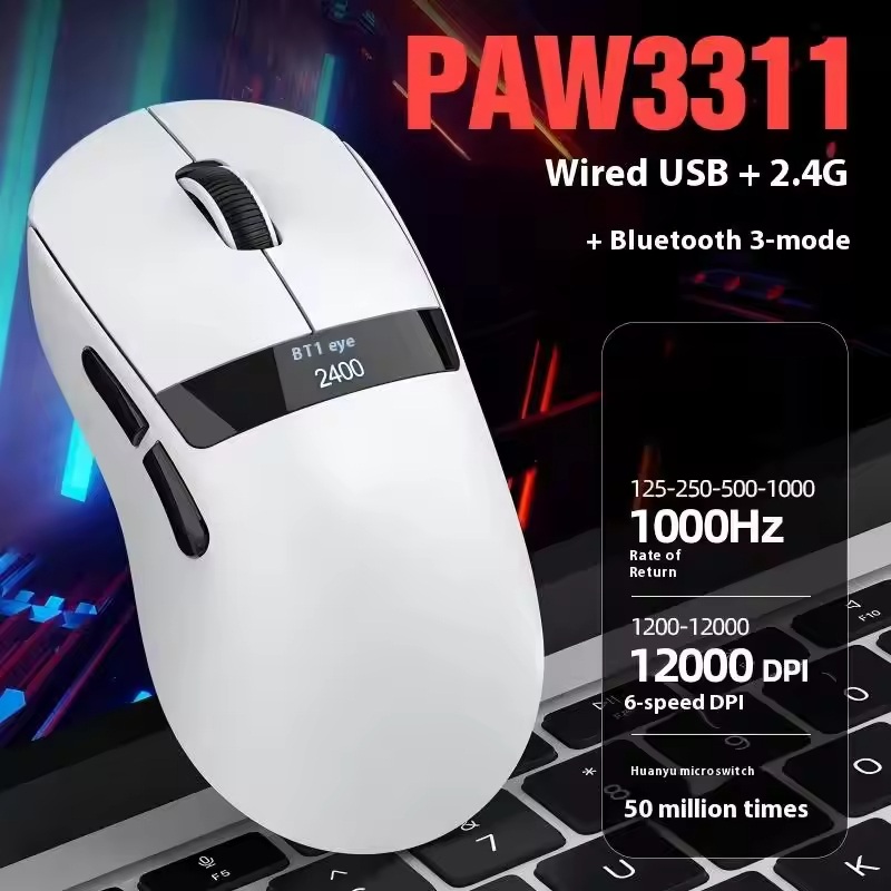 OEM USB Optical Gaming Mouse Lightweight PAW3311 Three-mode Wireless Charging RGB Backlit in Stock