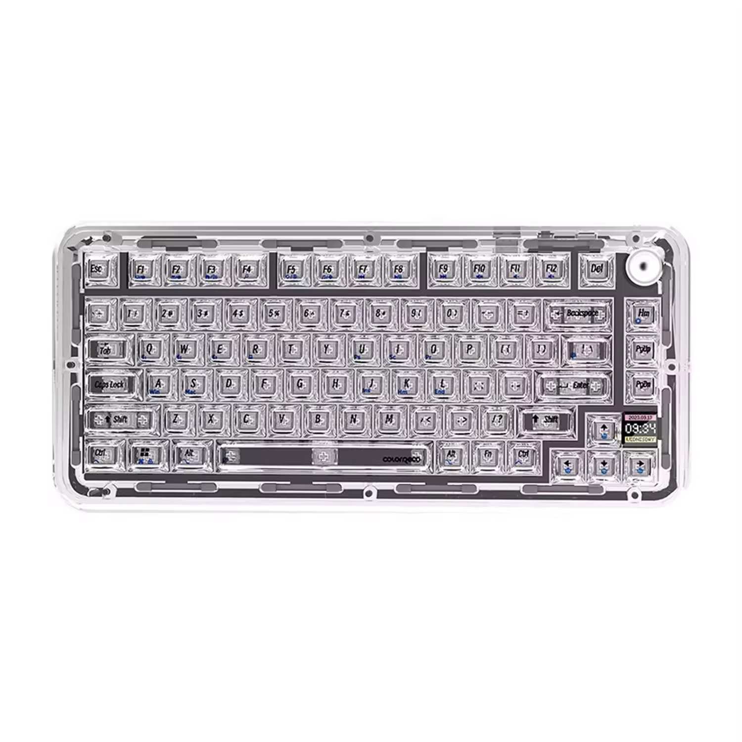 OEM Tri-Mode RGB Full Transparent Keyboard PC RGB with Knob&Screen Acrylic Shell Keyboards OEM/ODM Custom