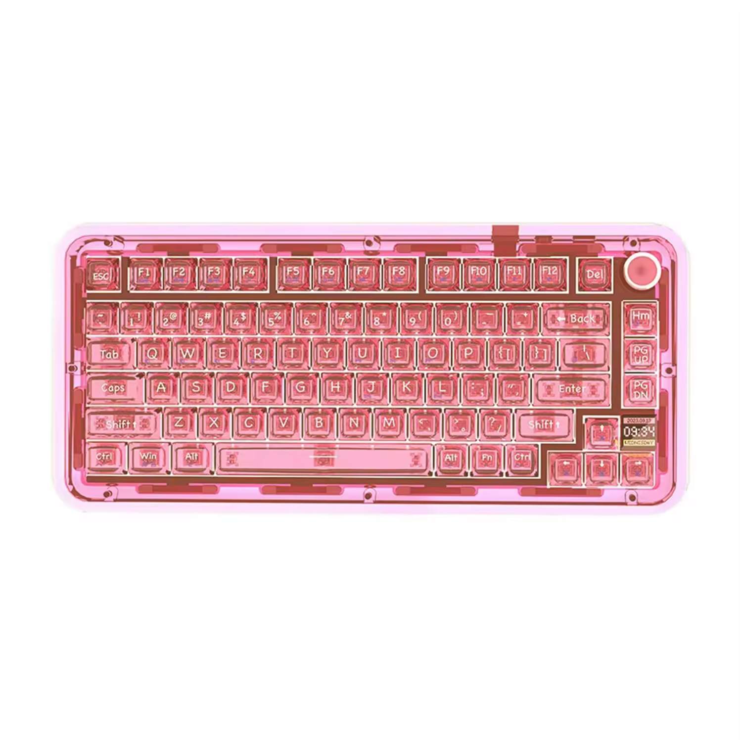 OEM Tri-Mode RGB Full Transparent Keyboard PC RGB with Knob&Screen Acrylic Shell Keyboards OEM/ODM Custom
