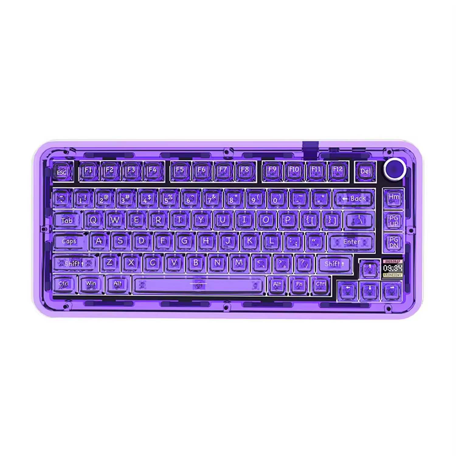 OEM Tri-Mode RGB Full Transparent Keyboard PC RGB with Knob&Screen Acrylic Shell Keyboards OEM/ODM Custom